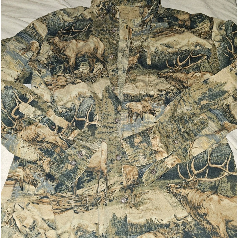 North River Outfitters Men's Medium Elk Camo Long Sleeve Hunting Shirt vtg